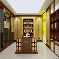 Luxury Wine Boutique Interior With Marble Reception Counter Wine Shelves And Displayed Bottles