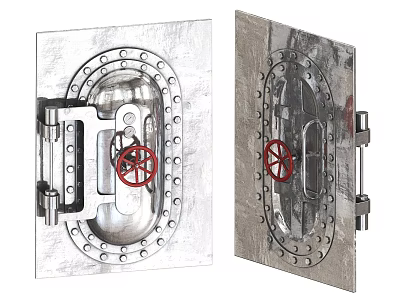 Industrial Equipment Metal Hatch Design with Red Wheel Handle and Bolted Structure 3d model