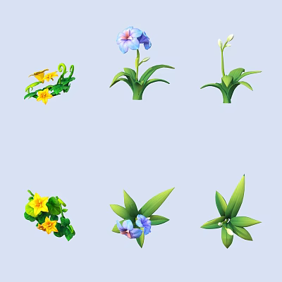 Cartoon plants, shrubs, flowers and plants 3d model Cartoon plants, shrubs, flowers and plants 3d model