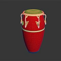 Red Conga Drum With Golden Accents And Natural Wood Drumhead Shiny Finish