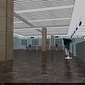 Spacious Modern Service Hall Interior With Counters Seats Windows And Lighting 3d model