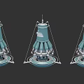 Three Blue Rocket Engine Models With Multiple Nozzles Brackets And Circular Base