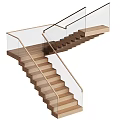 Modern Wooden Staircase With Glass Railing And Metal Frame Design