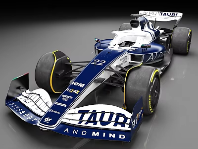 AlphaTauri Race Car With Blue And White Body Number 22 Aerodynamic Design 3d model