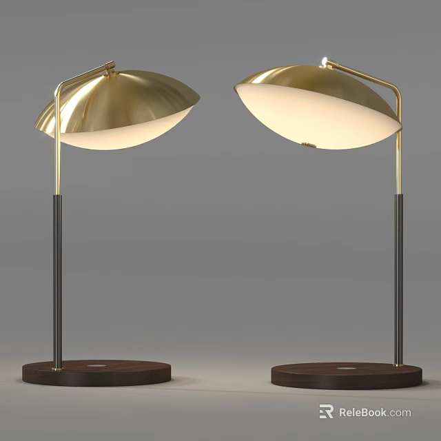 Modern Gold Table Lamps With Black Poles And Wooden Bases For Home Decor 3d model 