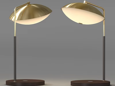 Modern Gold Table Lamps With Black Poles And Wooden Bases For Home Decor 3d model