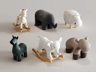 Cute Animal Shaped Kids Chair With Soft Plush Material And Wooden Base 3d model