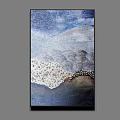 Abstract Blue Oil Painting With White Wave Patterns Blue Sky And Dark Background