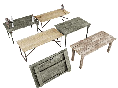 Rustic Wooden Outdoor Tables With Various Styles Metal Frames And Solid Legs 3d model