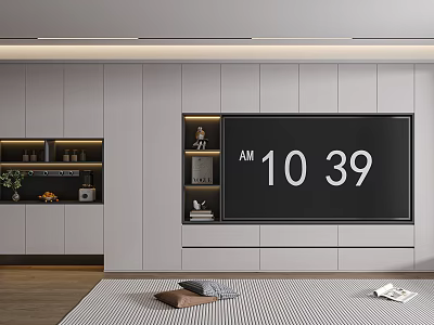 Modern TV Stand Design With White Cabinets TV And Decorative Shelves 3d model