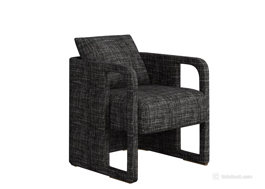 Gray Upholstered Single Sofa Featuring Modern Square Armrest And Clean Lines 3d model 