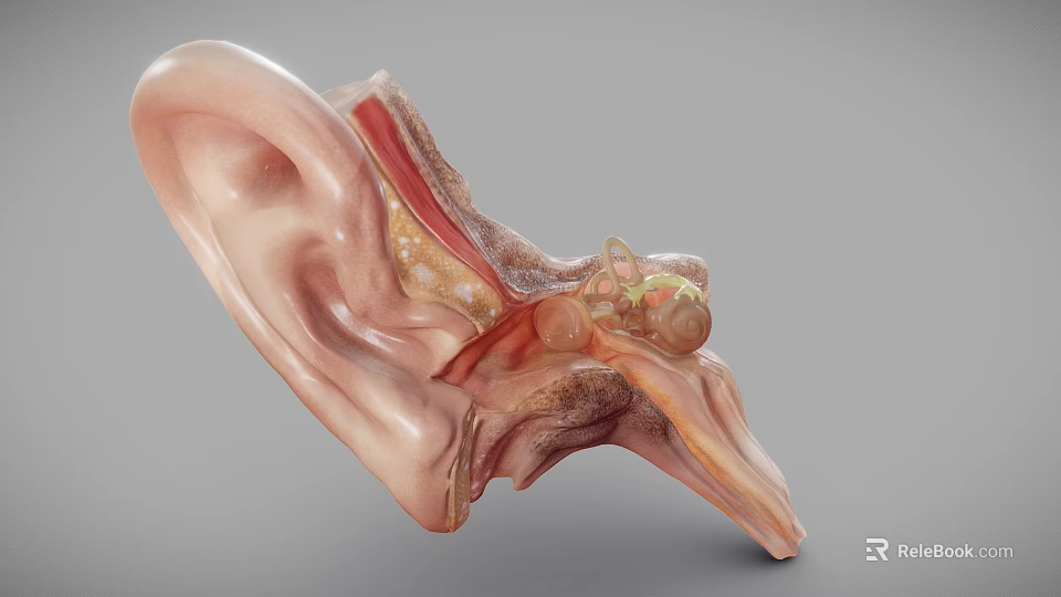Human Ear 3D Anatomical Model Displaying Internal Structures and Details 3d model