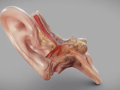 Human Ear 3D Anatomical Model Displaying Internal Structures and Details 3d model