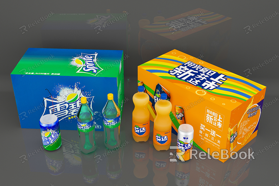 Modern Beverage Sprite Fanta Beverage Bottle Can Beverage Case model