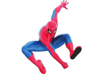 Spider Man In Red And Blue Costume With Dynamic Jumping Pose Stretching Arms 3d model