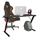Modern Desk Setup With Ergonomic Chair Computer Monitor Headphones And PC Tower