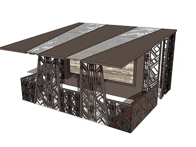 Modern Industrial Metal Frame Pavilion With Sloped Roof Transparent Covering And Supporting Pillars 3d model