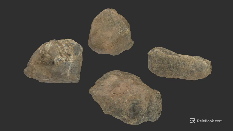Natural Raw Stone Pieces With Various Shapes And Textures On Dark Background 3d model