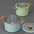 Colorful Cookware Pots with Light Blue Mint Green Bodies Wooden Handles and Stainless Steel Interior