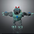 3D Geometric Style Character with Red Horns Blue Eyes Gray Body and Blue Chest Gem