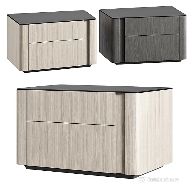 Modern Bedside Tables In Light And Dark Wood Grain With Drawer Design 3d model 