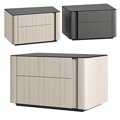 Modern Bedside Tables In Light And Dark Wood Grain With Drawer Design 3d model