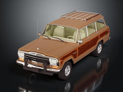 Classic Brown Vintage SUV With Wooden Side Trim And Roof Rack Retro Design 3d model