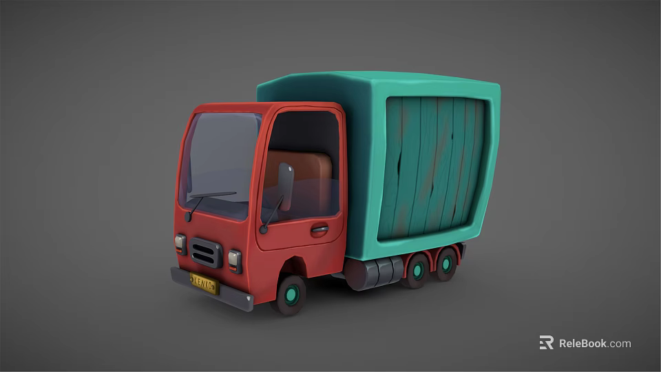 Cartoon Style 3D Model Truck With Red Cab And Green Cargo Box Design 3d model 