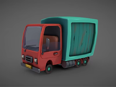 Cartoon Style 3D Model Truck With Red Cab And Green Cargo Box Design 3d model