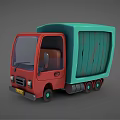 Cartoon Style 3D Model Truck With Red Cab And Green Cargo Box Design