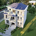 Classical Detached Villa With Stone Exterior Lawn Palm Trees And Front Steps
