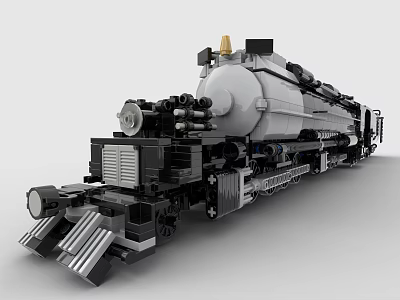 Building Blocks Detailed Steam Locomotive Model With Classic Design And Black White Color Scheme 3d model
