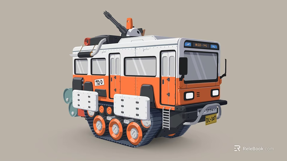 Cartoon Tank Orange And White With Tracks And Cannon Stylish Design And Fun Details 3d model 