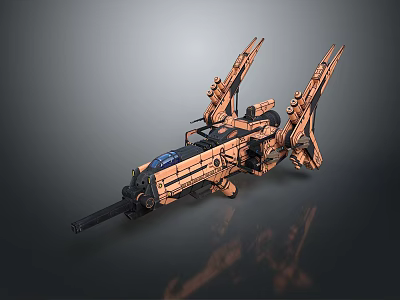 Futuristic Mechanical Weapon With Multi Barrel Structure And Advanced Tech Components 3d model