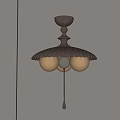 Brown Umbrella Shaped Chandelier With White Spherical Bulbs And Pull Cord