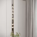 Modern Metallic Wall Lamp With Vertical LED Lights On Light Colored Wall And Gray Curtains