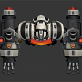Sci Fi Robot Character Standing With Black Red Silver Mechanical Armor And Glowing Red Parts