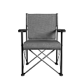 Folding Leisure Chair with Gray Fabric Seat Backrest and Black Metal Armrests Frame