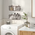 Wall Mounted Metal Storage Baskets Organizing Cleaning Supplies In Laundry Room