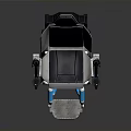 Modern Functional Chair with Black Cushion Gray Frame Blue Support Structures Armrests and Adjustment Levers