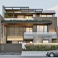 Modern Detached Villa With Large Glass Windows And Roof Terrace Greenery Design