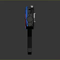 Blue And Black Toy Gun With Red Stripes And Emblem Design