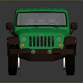 Green Cartoon Style Jeep With Brown Bumpers And Black Wheels Design