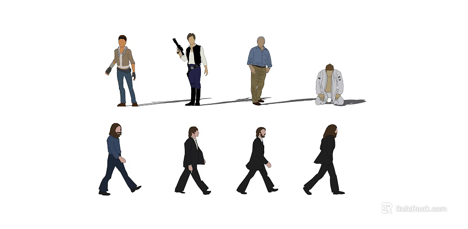 Group of People Including Armed Character Crouching Man And Suited Individuals Walking 3d model 