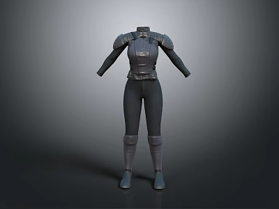 Game Movie Character Dark Slim Fit Combat Outfit With Shoulder Armor And Leg Guards 3d model