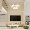 Modern Apartment Living Room With Green Wall White Sofa Pendant Light And Open Space