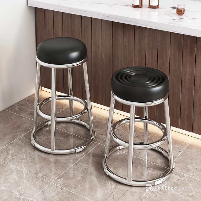 Modern Black Bar Stools With Silver Metal Frames For Kitchen Counter Area 3d model