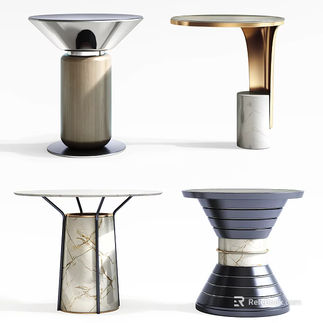 Modern Stylish Side Table Designs With Marble Tops And Metal Bases 3d model 