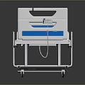 Medical Bed With White Frame Blue Stripes And Movable Wheels For Hospital Use