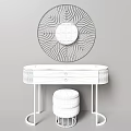 Chic Dressing Table With Round Decorative Mirror Marble Top Metal Legs And Stool 3d model